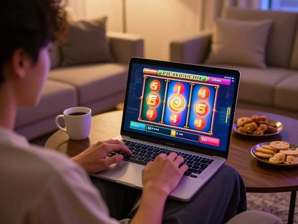Melibatkan diri dalam permainan slot dalam talian Malaysia dari suasana rumah yang selesa dengan grafik yang terang.