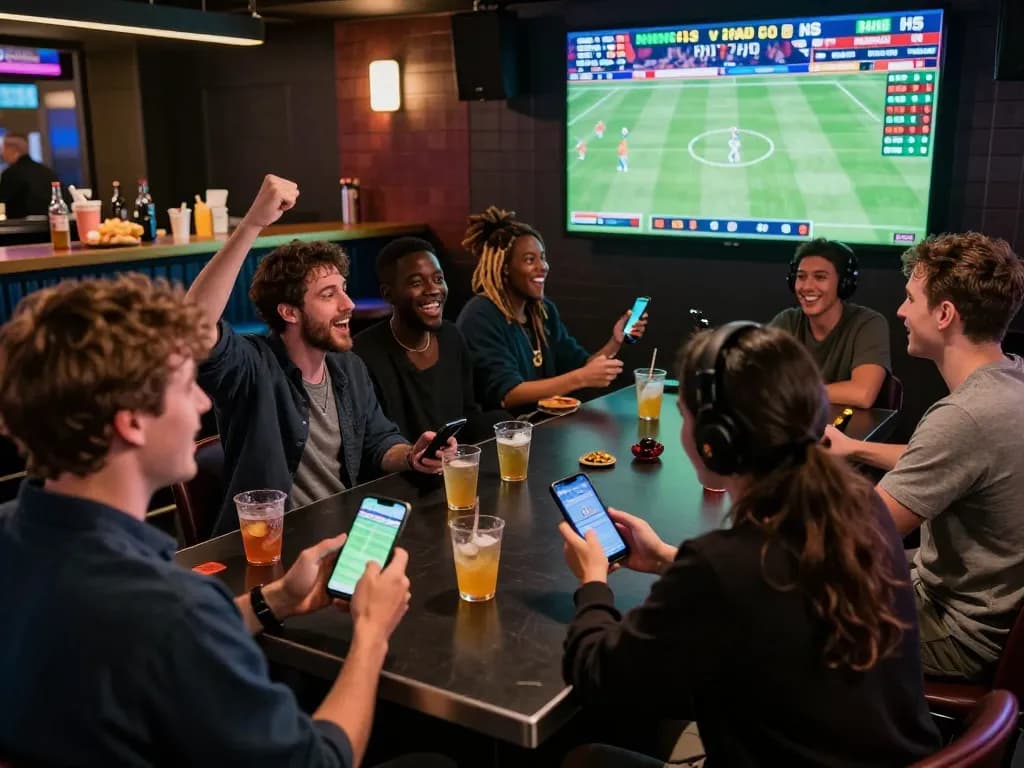 Exciting 88aa bet scene with people engaging in online betting while watching live sports.