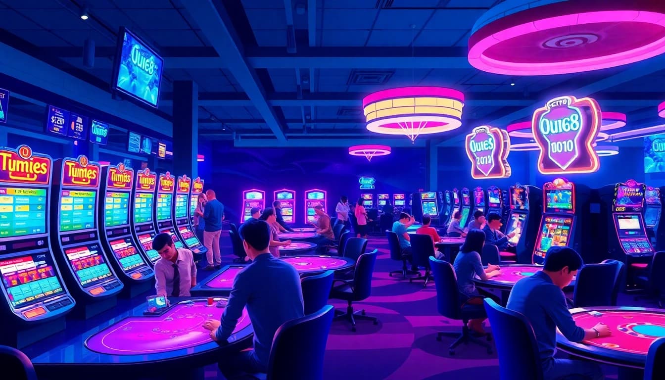 Exciting gaming experience at UU88 showcasing poker and slot machines in a vibrant casino environment.