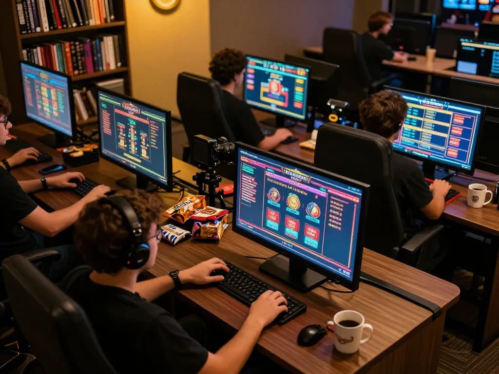 Engaged player exploring south african casinos on multiple screens, showcasing vibrant online gaming