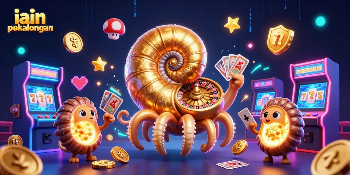 iain pekalongan celebrates gaming excitement with a vibrant 3D illustration featuring a giant nautilus roulette wheel.