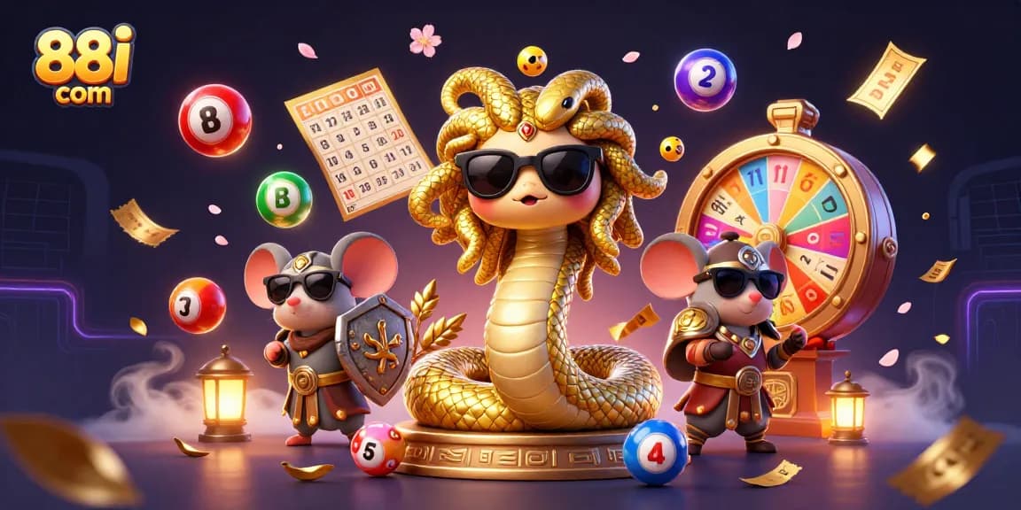 Engage with thrilling games at 88i com, surrounded by vibrant lottery balls and lively casino elements.