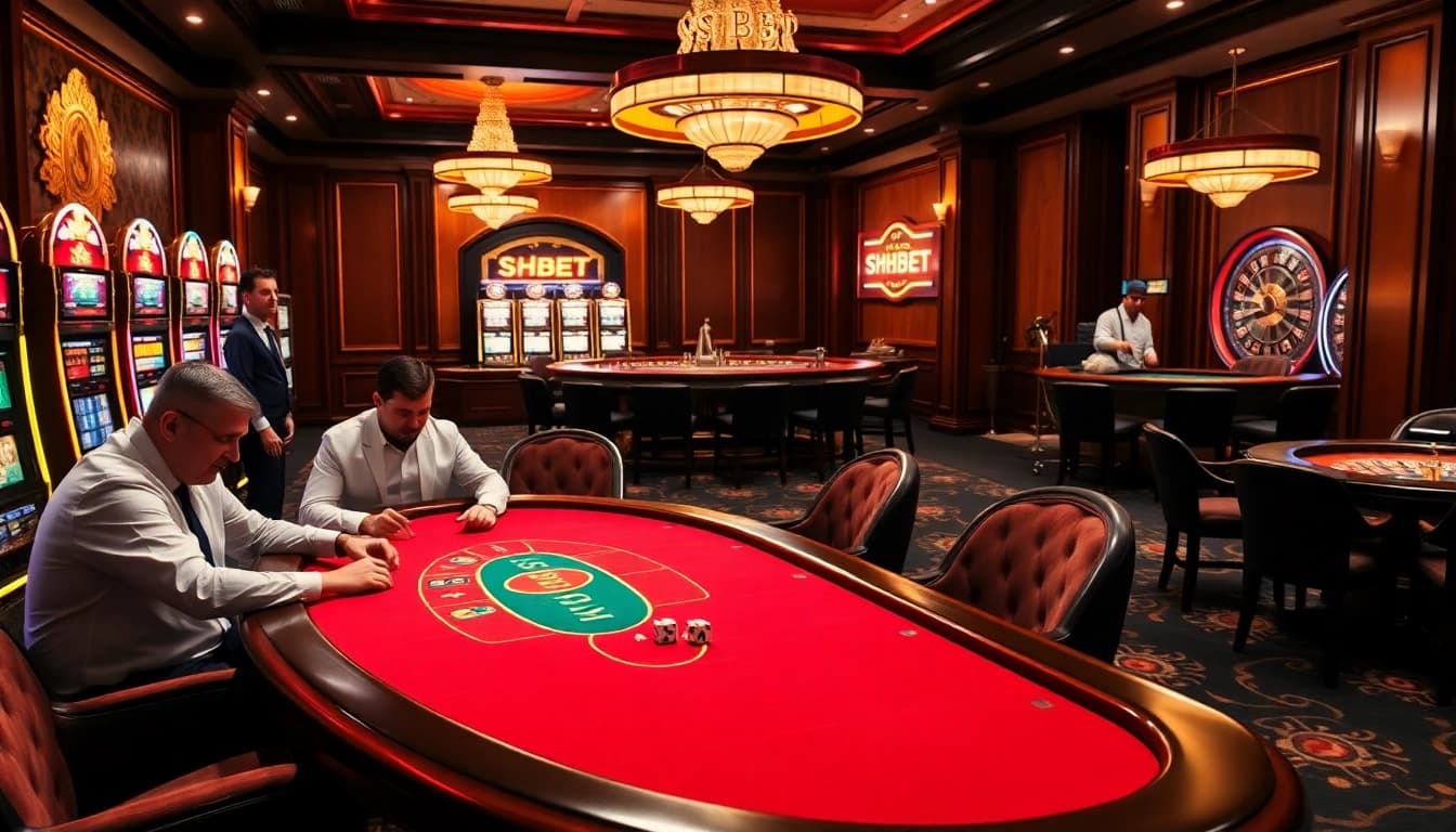 Experience the excitement of SHBET with a vibrant casino scene showcasing high-stakes gambling.