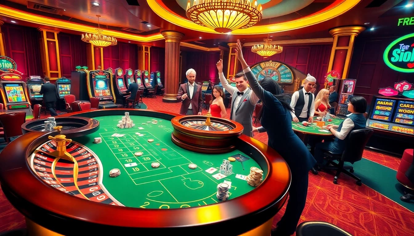 Experience thrilling gambling action at https://rr88c.mobi/, featuring players at a lively casino table.