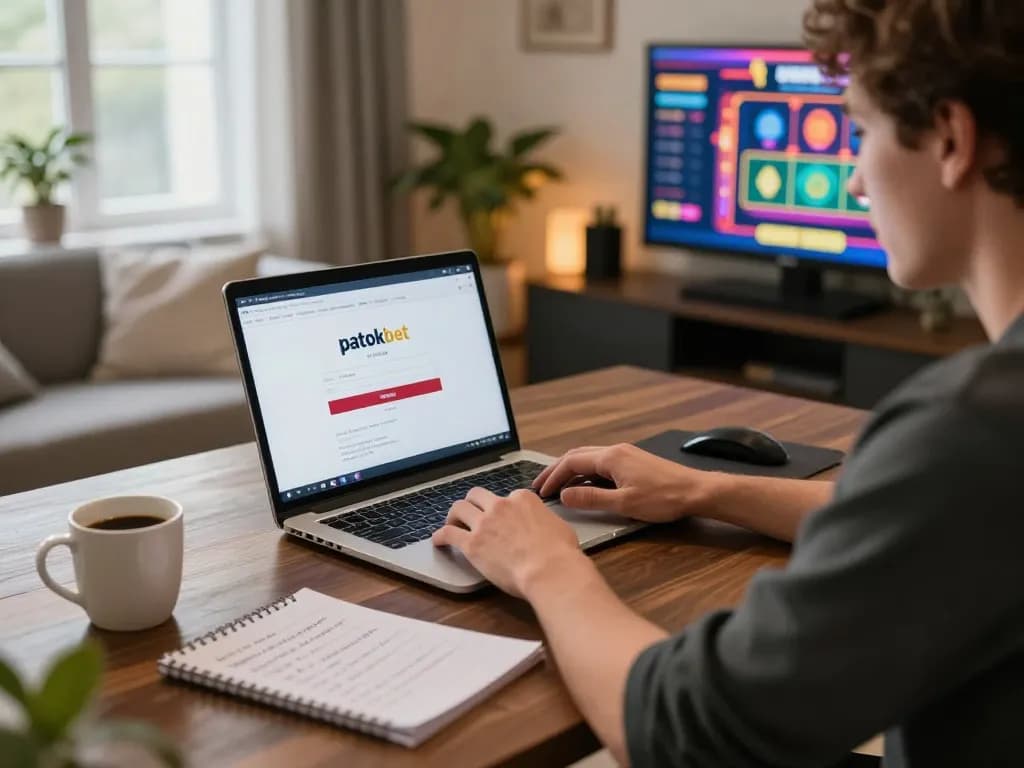 Engaging with the patokbet login page during an exciting online gaming session at home
