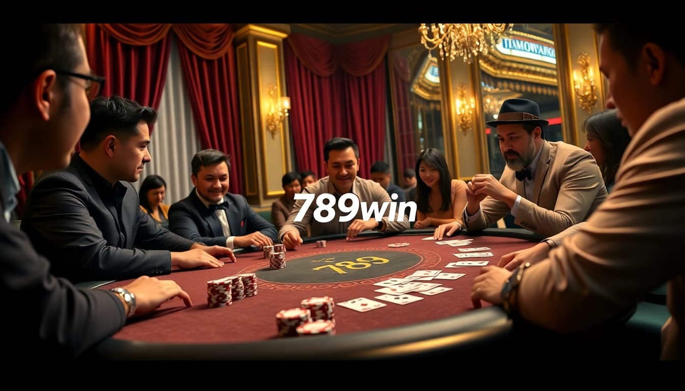 Players enjoying a thrilling game at 789win casino, showcasing poker chips and cards.