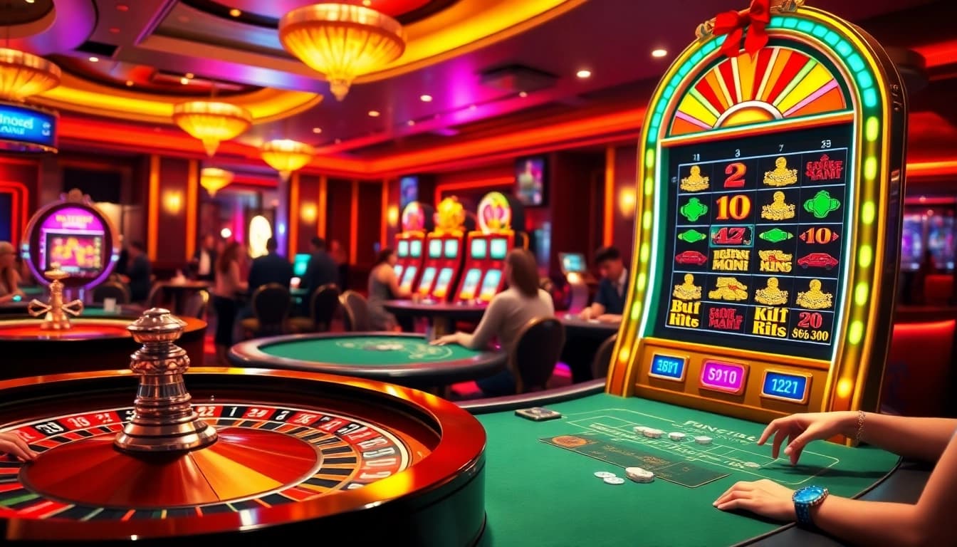Aksi kasino yang menarik di 33win68 dengan pemain yang terlibat dalam permainan roulette dan poker.