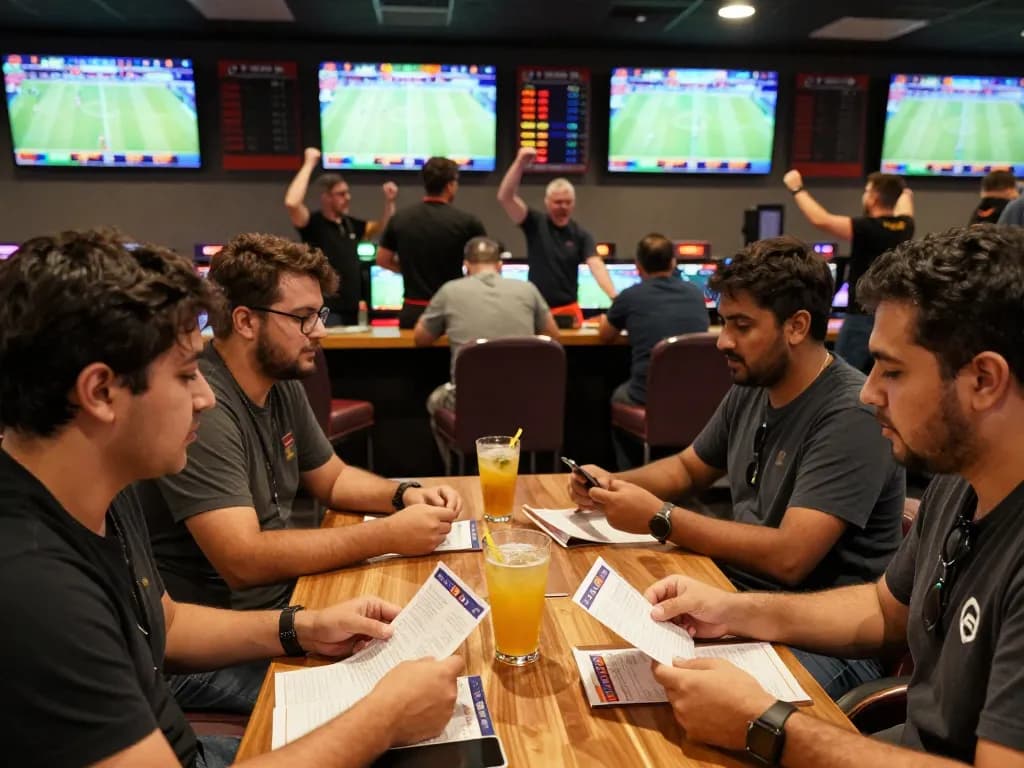 KUBET sports betting excitement with fans actively placing bets and cheering in a modern sportsbook.