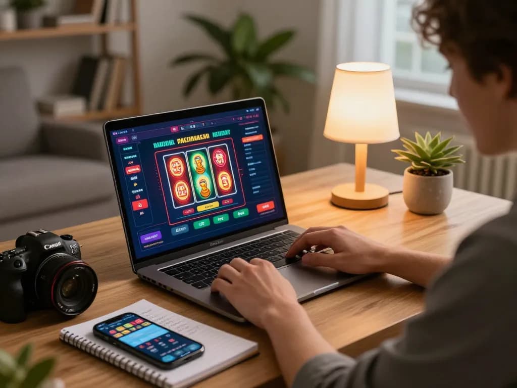 Kuwin player betting online at home using laptop set up in a cozy atmosphere