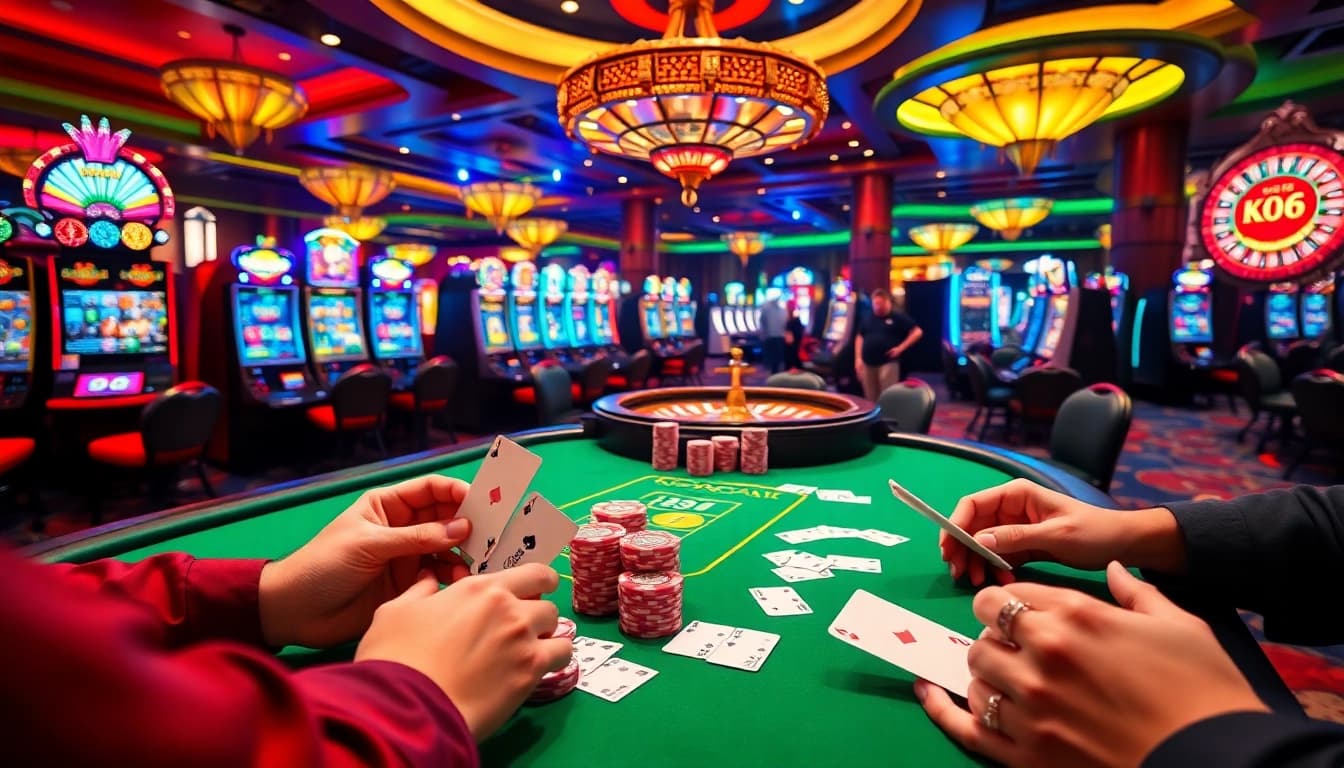 Các người chơi lập chiến lược tại một bàn poker có cược cao trong bầu không khí sòng bạc KO66.