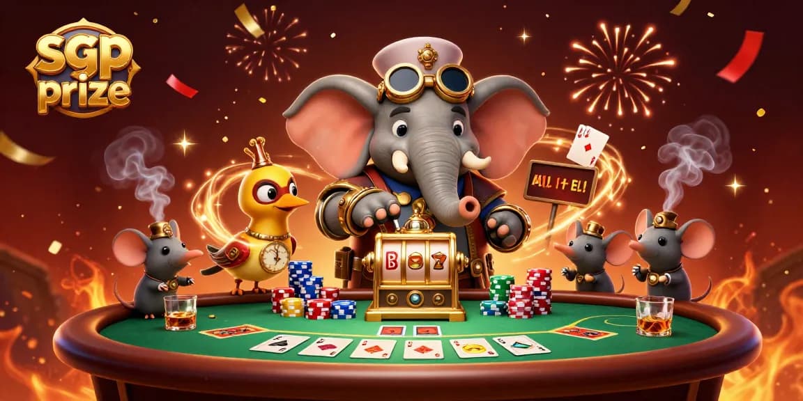 Engage with the latest sgp prize results in an exciting gambling-themed 3D illustration featuring steampunk characters and rich casino elements.