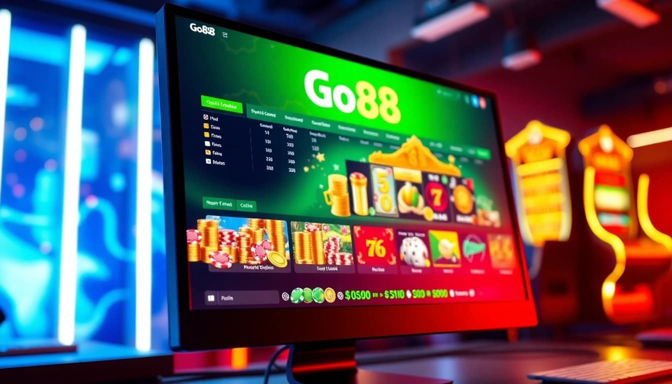 Experience the excitement of Go88 with a dynamic online gaming environment featuring vibrant colors and sleek designs.