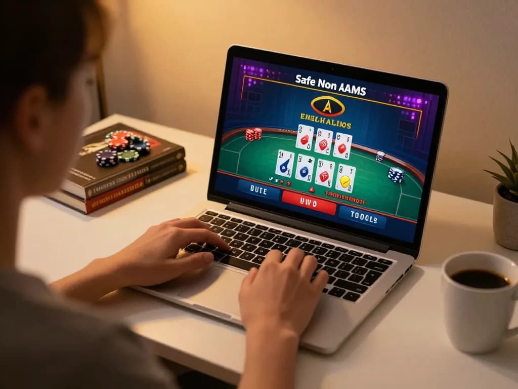 Engaging scene of player strategizing at Safe Non AAMS casinos on laptop, focusing on live dealer game
