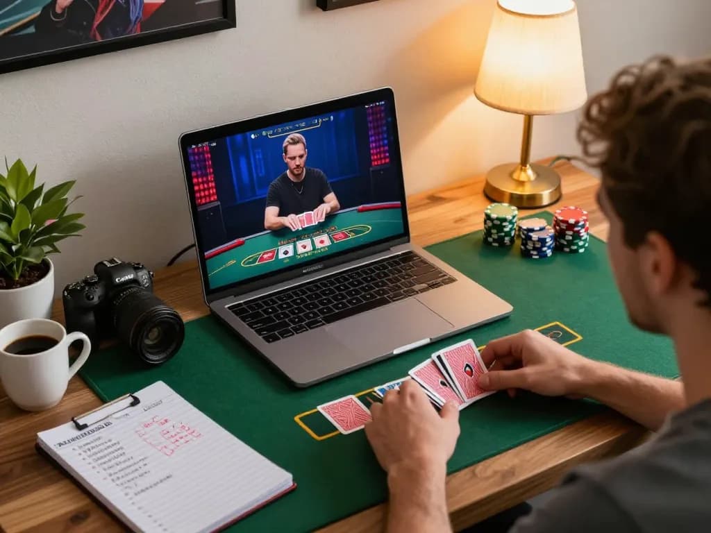 Player enjoys a thrilling bk8 blackjack game on laptop, showcasing engaging atmosphere and strategies.