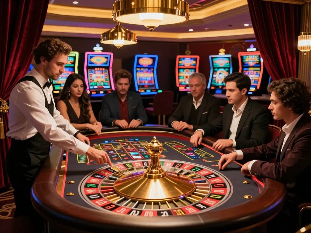 B52CLUB engaging players at a roulette table in a luxurious casino setting