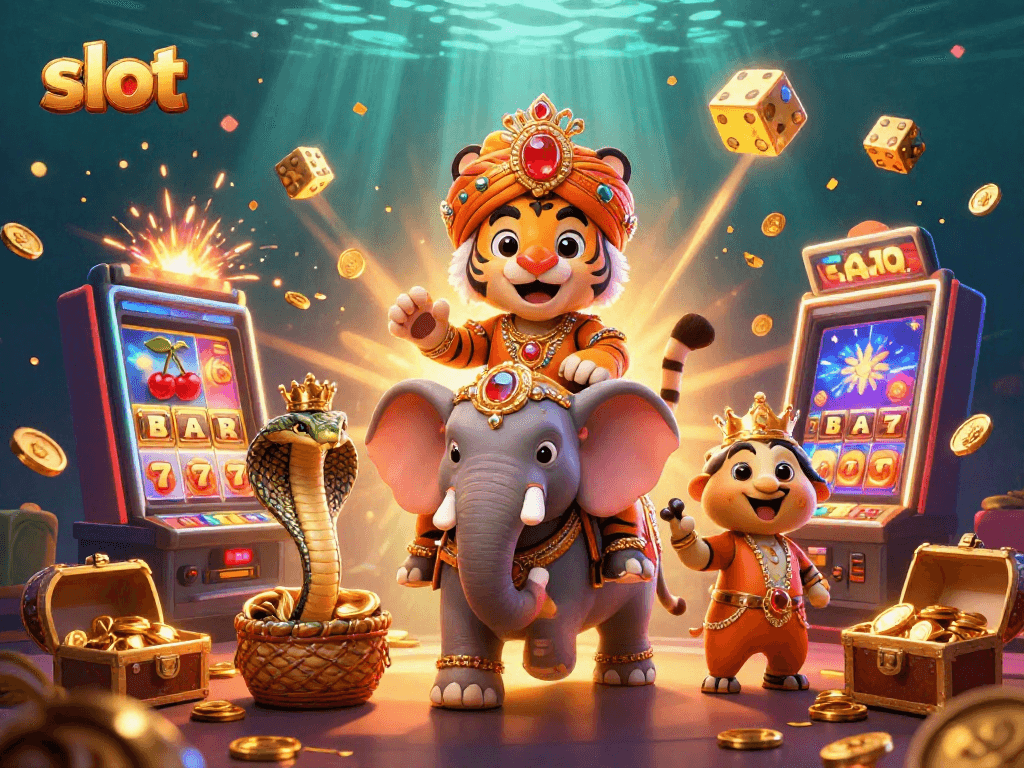 Experience the thrill of slot games with a vibrant scene featuring majestic characters and dynamic elements.