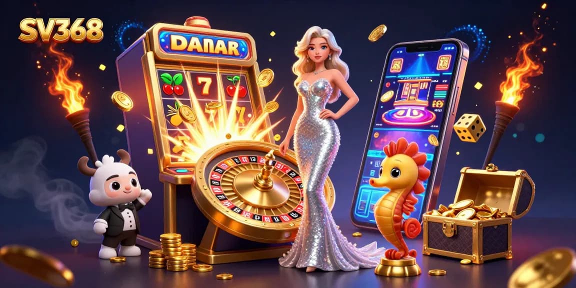 Experience the excitement of SV368 with vibrant casino elements and a stunning heroine captivating the scene.