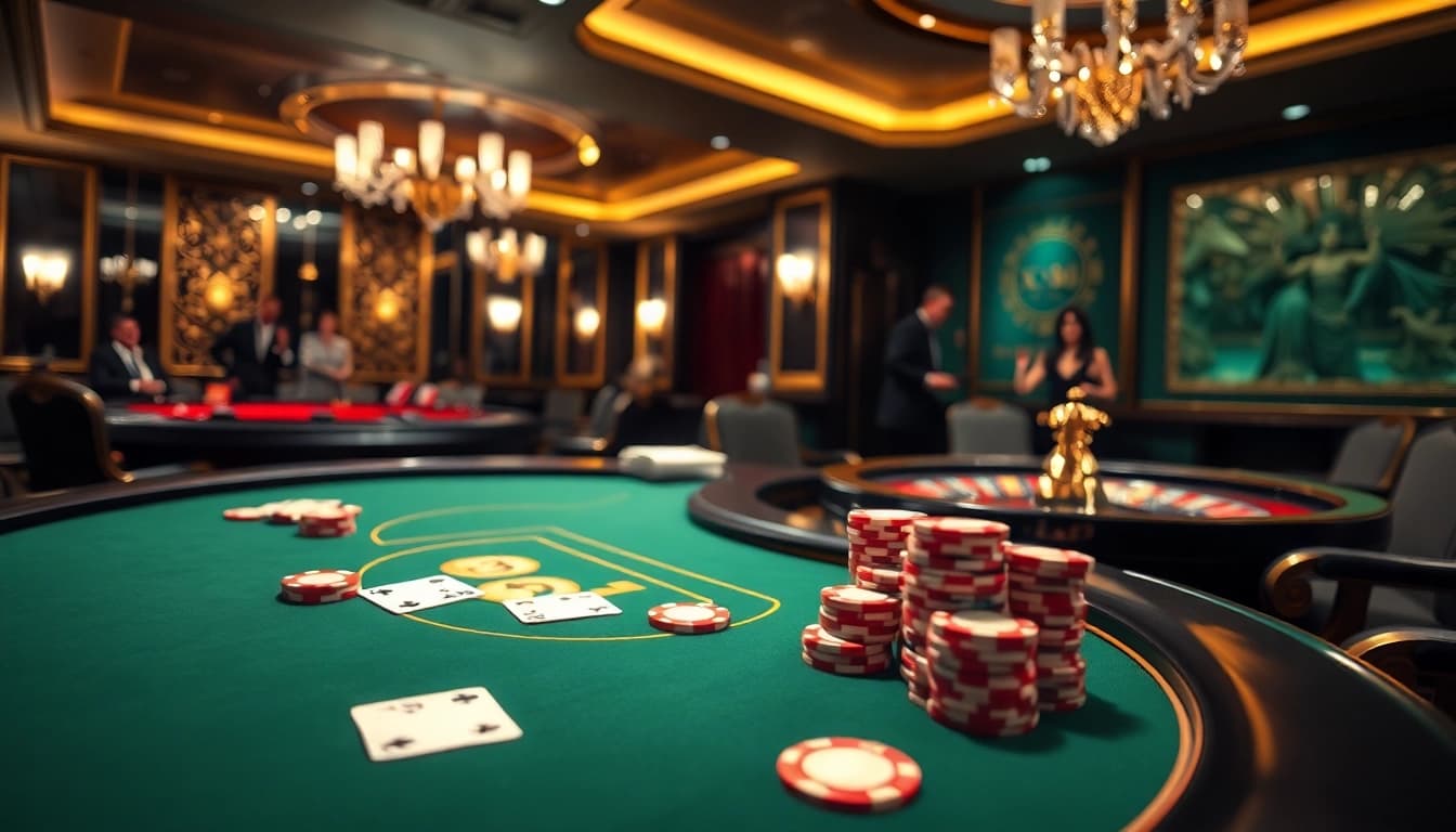Experience thrilling blackjack action at XX88 casino with vibrant gaming tables and professional players.