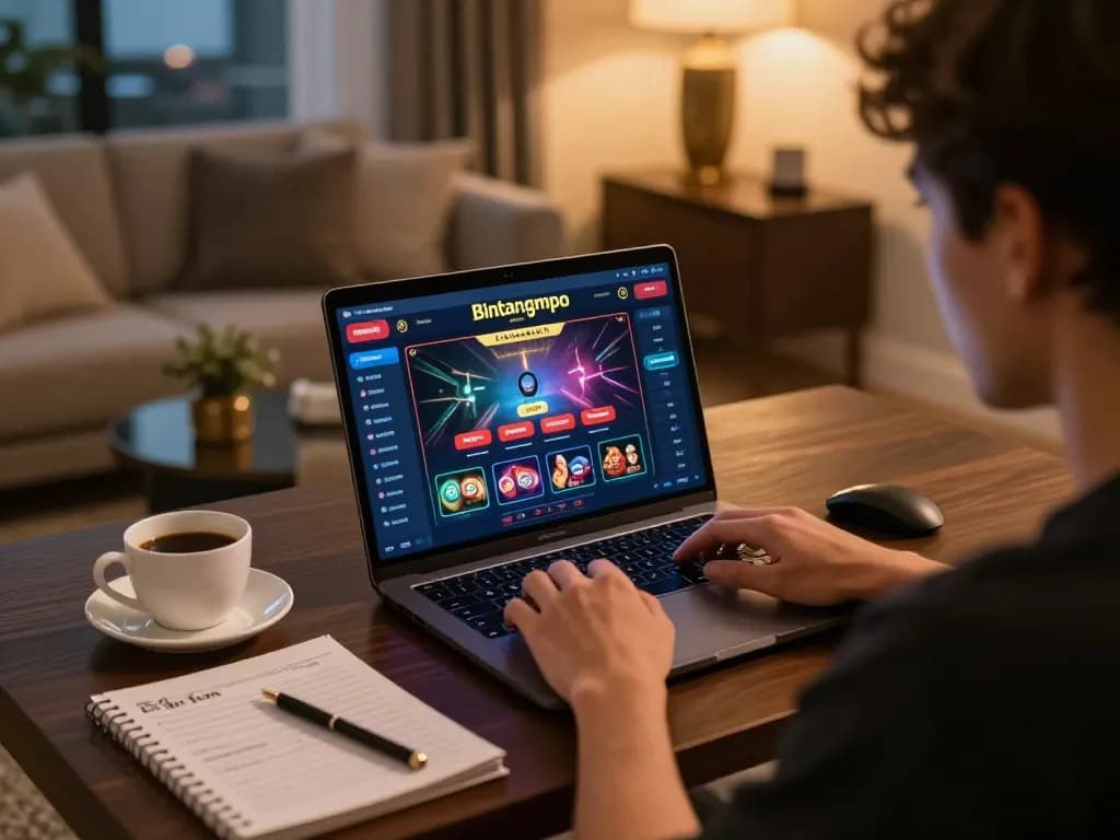 Pemain Bintangmpo merancang strategi di pengaturan permainan online yang nyaman.