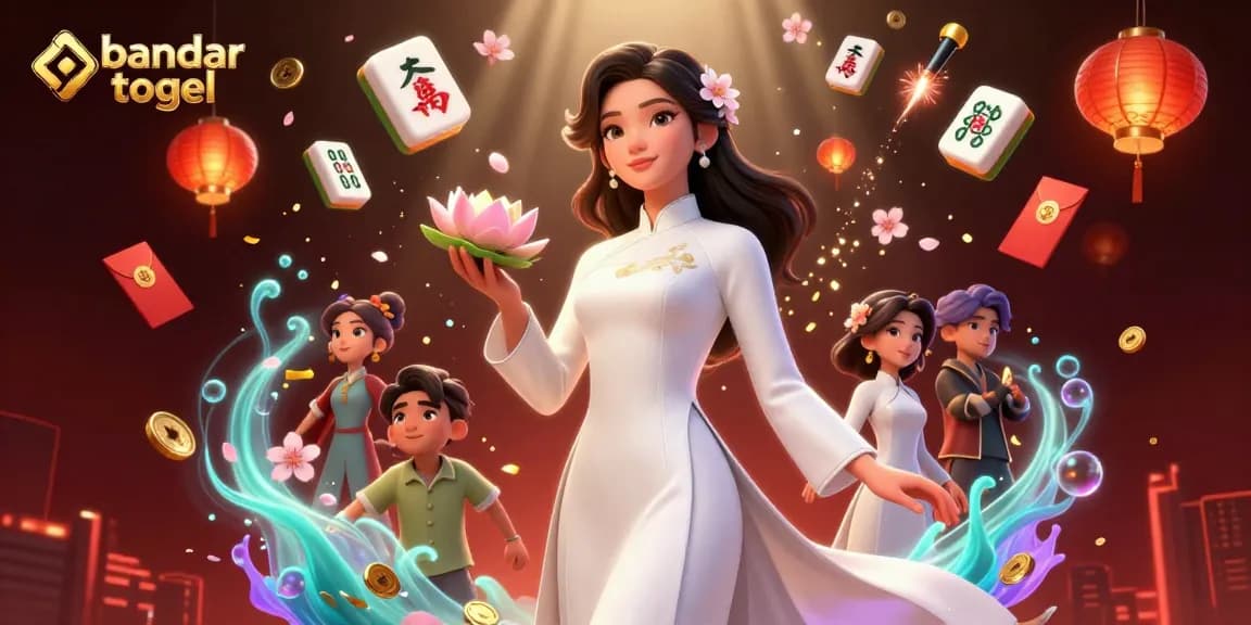 Engage in bandar togel with dynamic scenes featuring elegant characters and festive gaming elements.