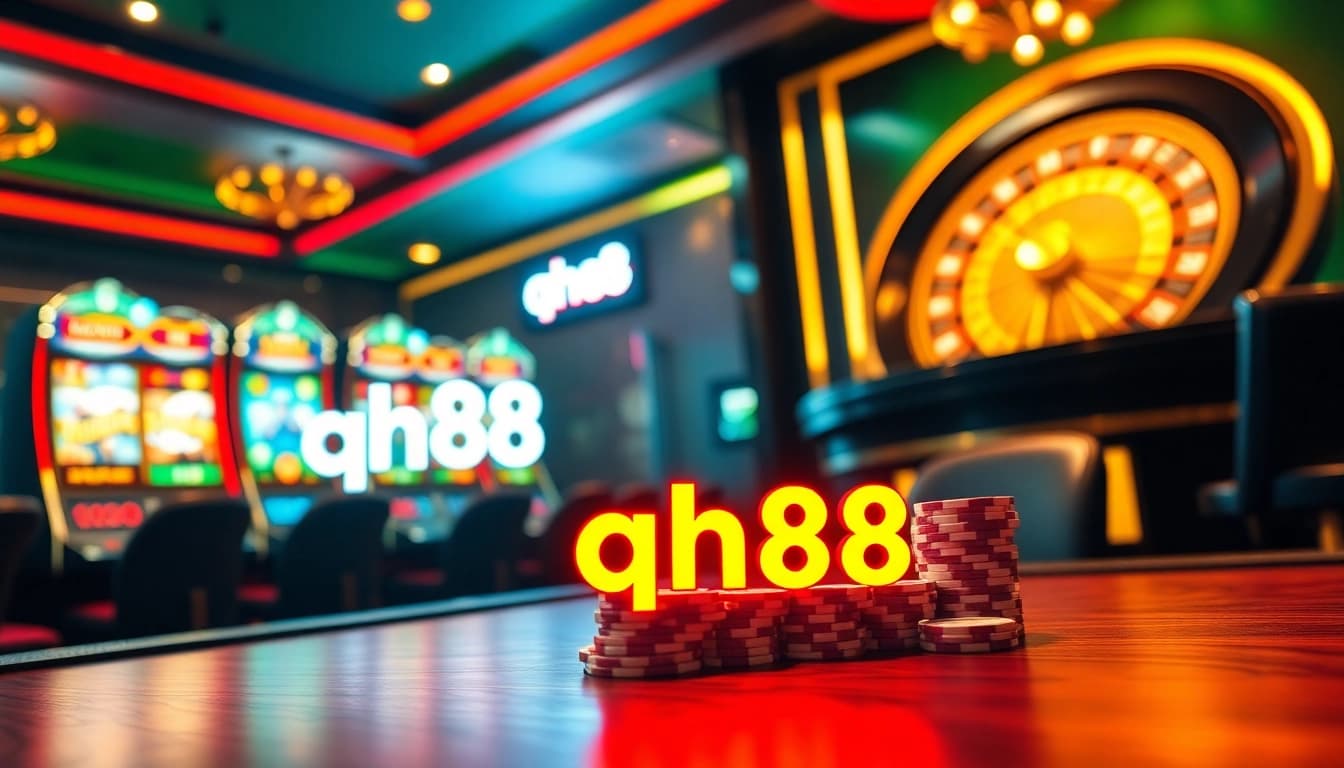 Experience the excitement of gambling at QH88 with vibrant casino visuals and thrilling game elements.