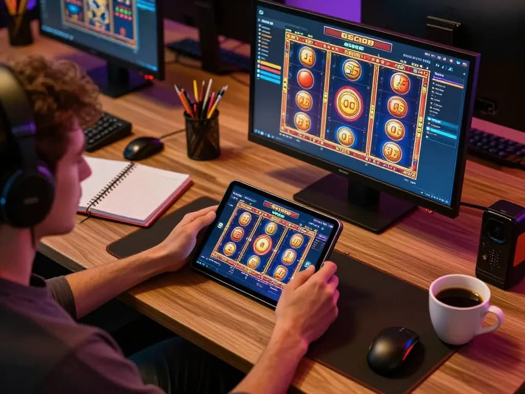 Engaging Gsc108 Login experience while enjoying online slot gaming on a modern tablet.