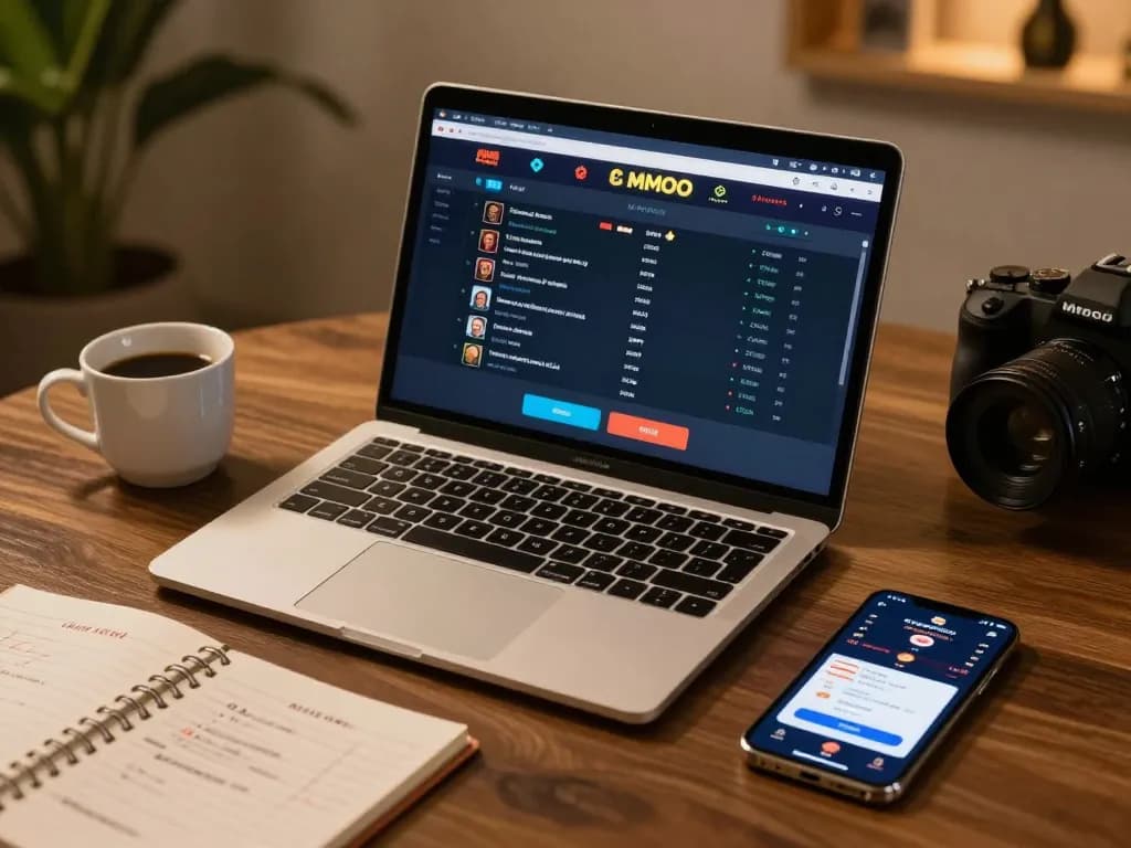 Engaging in online betting at MMOO with a laptop and smartphone setup for strategic gameplay