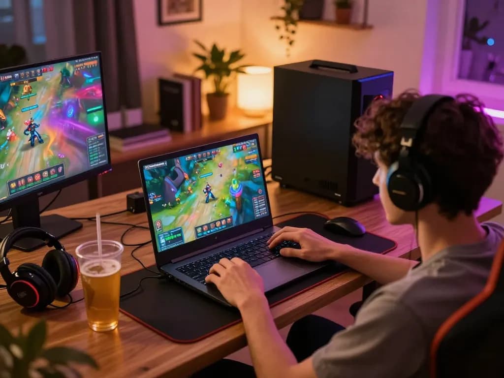 Misteribet player strategizing while enjoying almlive experience on laptop during cozy evening