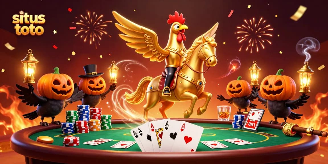 Spark exciting gameplay at sites toto with this vibrant casino scene featuring golden rooster characters and poker elements.