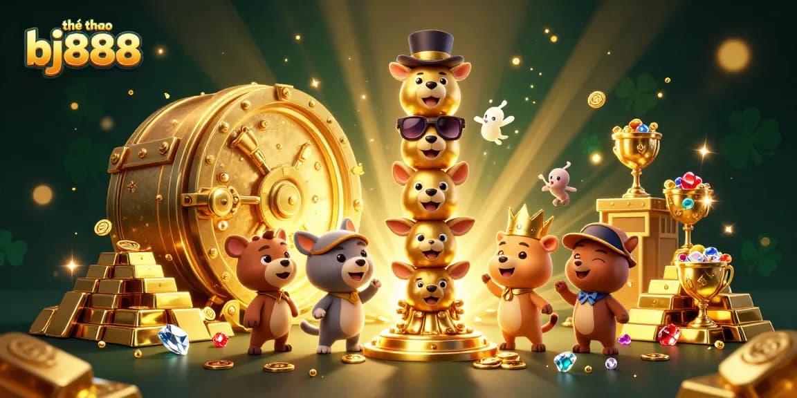 The scene showcases thể thao bj888 with a vibrant totem pole and dynamic sports betting elements, emphasizing excitement.
