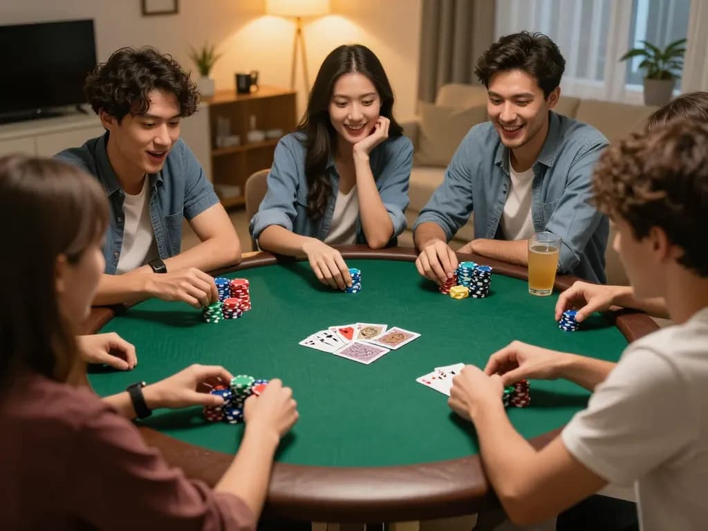 Engaging poker night with login and registration focus for home game setup, showcasing friendly competition.