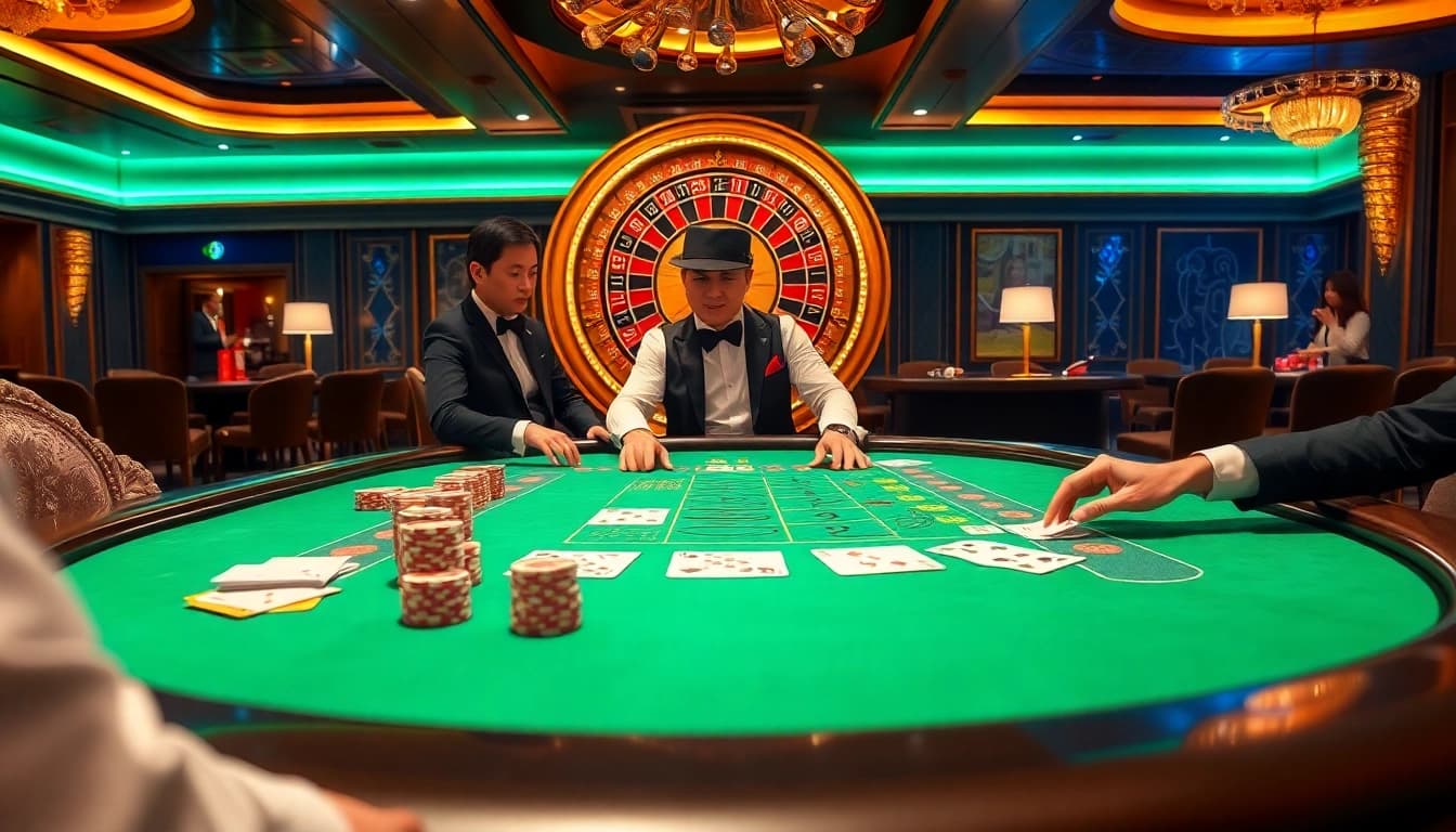 Experience the excitement of https://98win3h.io/ with a professional blackjack table and vibrant casino atmosphere.