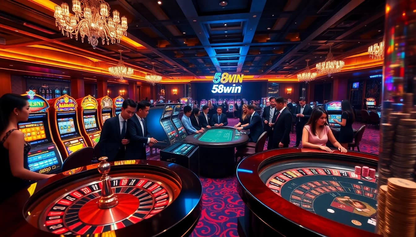 Engage in thrilling games at 58win com đăng nhập featuring lively poker tables and vibrant slot machines.