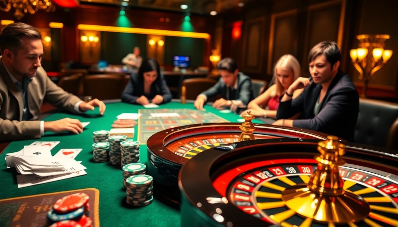 Experience the excitement of 98Win with vibrant casino games, tables, and poker chips in action.