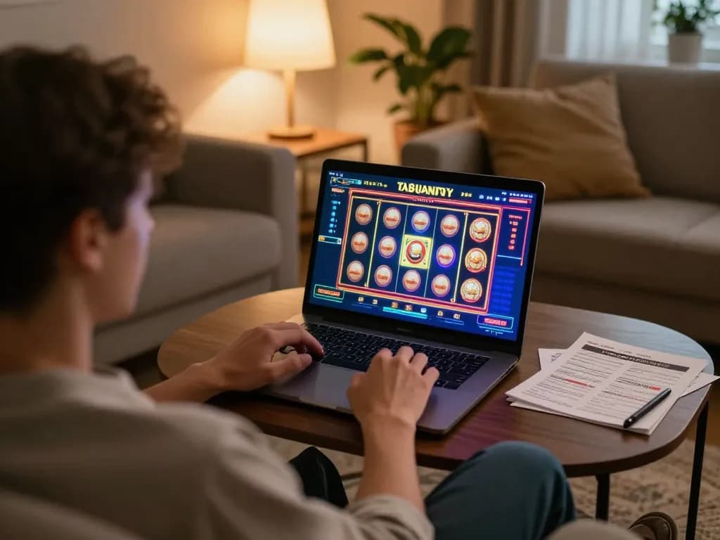 Engaging in kdslot online gaming in a cozy home environment through a laptop.