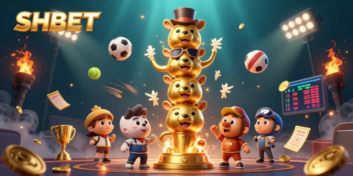 Experience thrilling betting action with SHBET's animated totem and vibrant gaming elements.