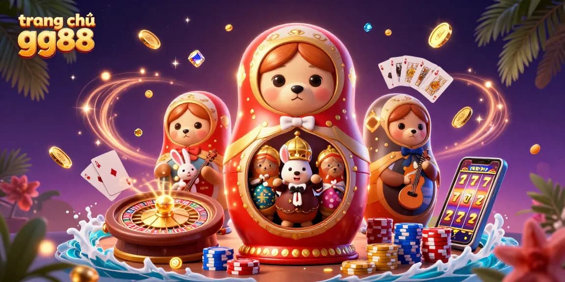 Engage with the dynamic scene of trang chủ gg88 featuring friendly casino bears and vibrant game elements.