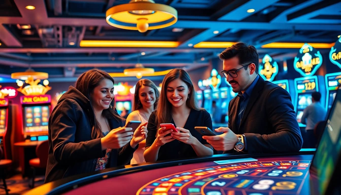 Experience the thrill of gem win in a vibrant online casino setting with diverse players engaging in interactive gaming activities.