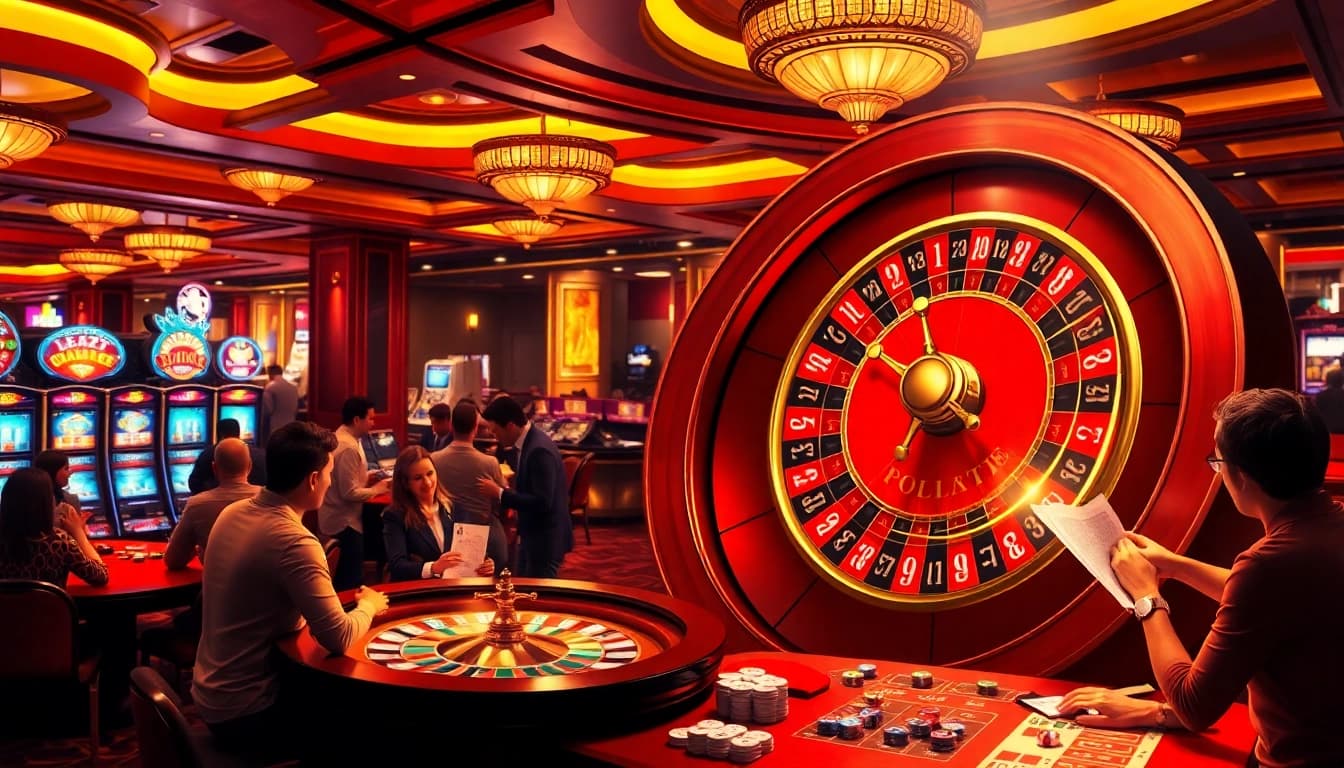 SODO Casino scene with players at roulette and slot machines, capturing excitement and luxury.