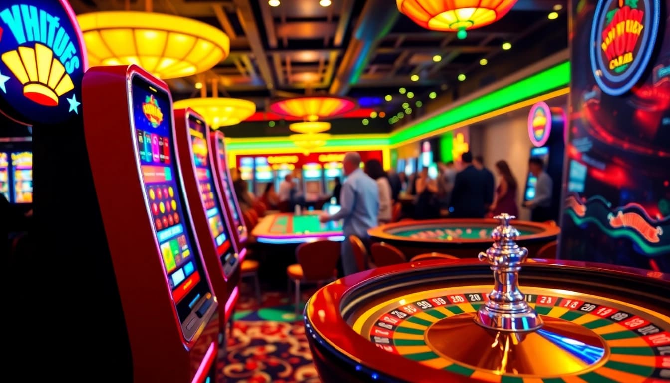 Engaged players enjoying the thrilling atmosphere of 18vip casino with vibrant slot machines.