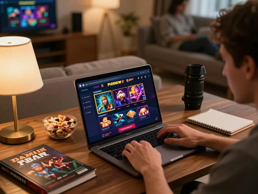 Player enjoying online games at home via 789f interface, showcasing a cozy atmosphere.
