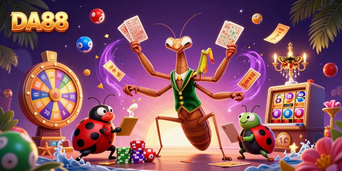 Engage with DA88's vibrant lottery experience with dynamic characters and colorful elements.
