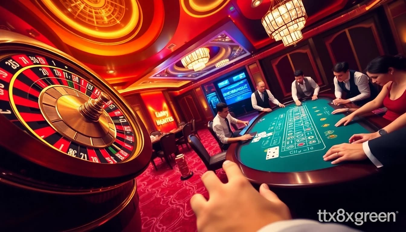 Cautiously placing bets at a blackjack table in tx88.green's luxurious casino atmosphere.