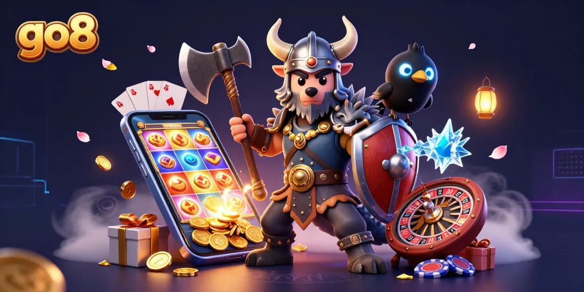Experience thrilling gameplay at go8 with vibrant slot games and dynamic characters in a lively casino setting.