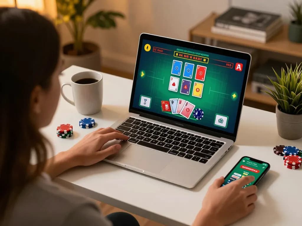 Engaging in online usa casinos gameplay at home, showcasing a live blackjack session on the laptop