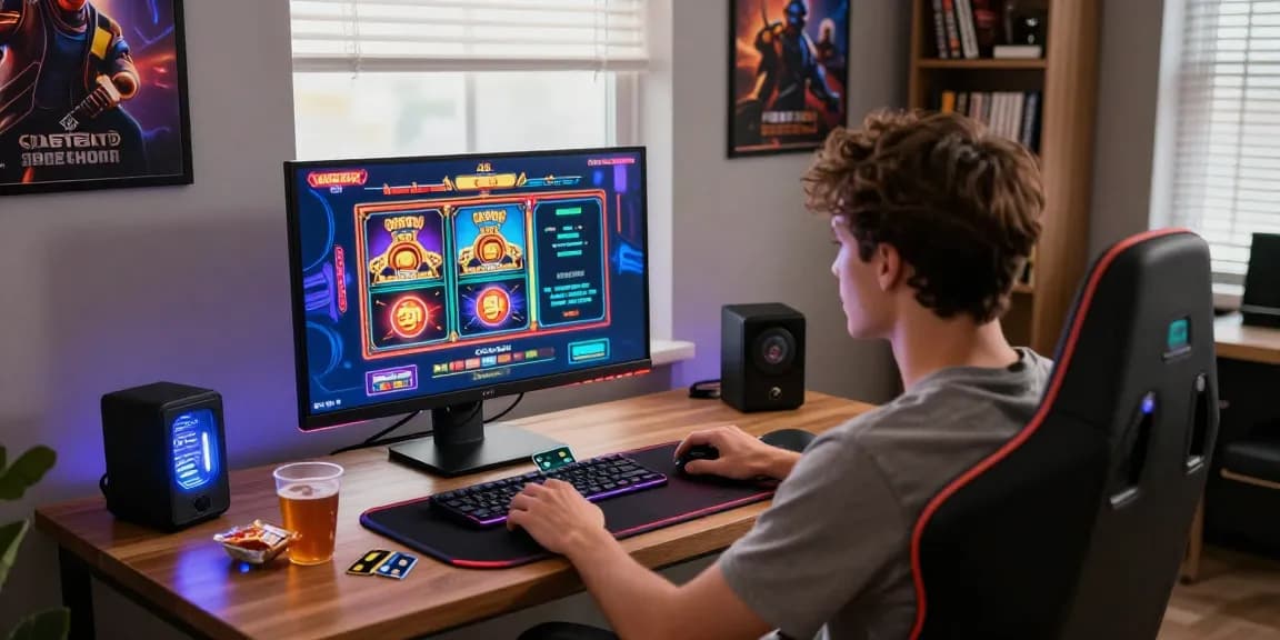 Immersive credit card casino scene showing user enjoying online gaming experience with vibrant games on screen.