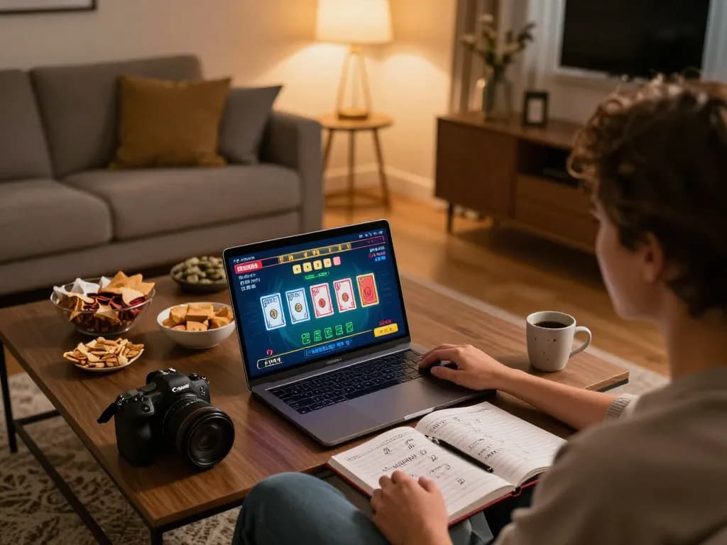 Exciting gaming moment at https://mk8th.net/ with a person playing live dealer games in a cozy home setup.