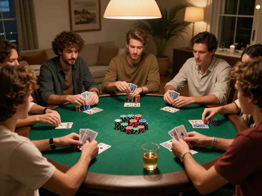 TK999 players enjoying a friendly poker night, showcasing strategic play and camaraderie.