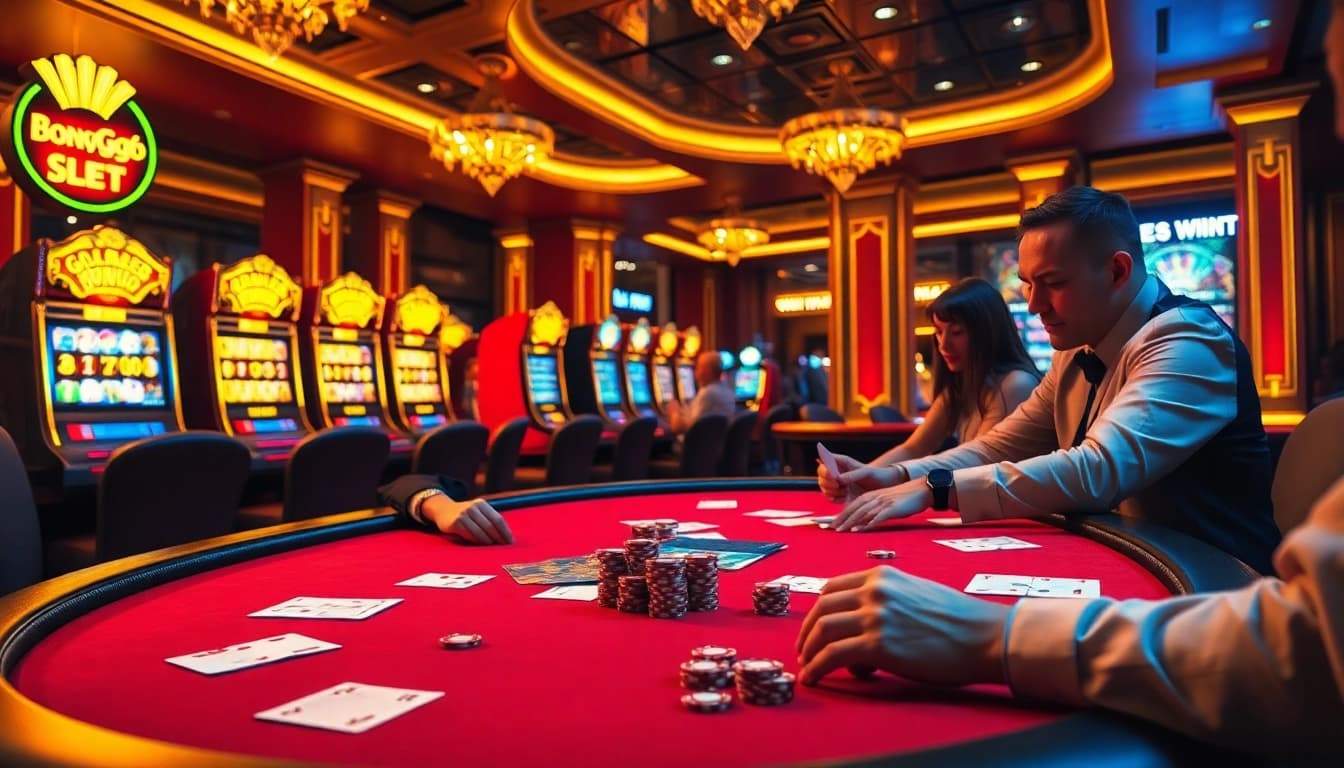Bong88 poker table scene showcasing high-stakes gambling excitement and luxury.