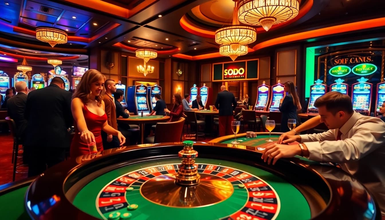 Experience the excitement of SODO CASINO with players at a roulette table.
